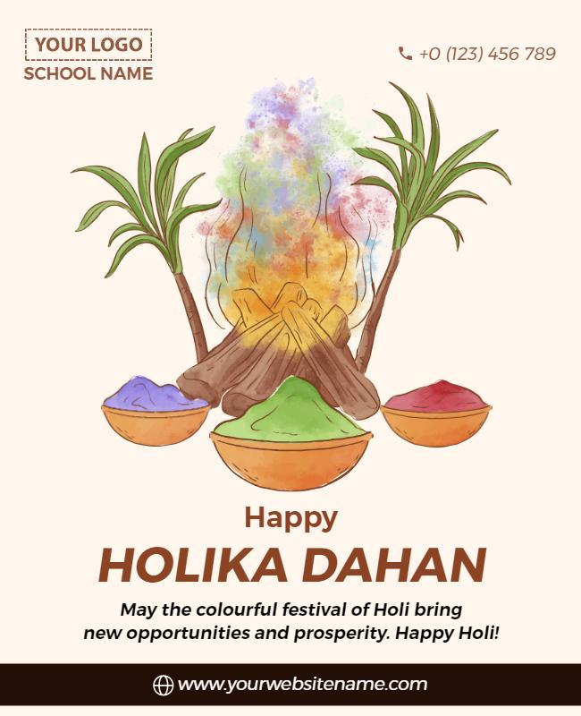 Vibrant Holika Dahan Celebration with Colorful Powders Poster Template