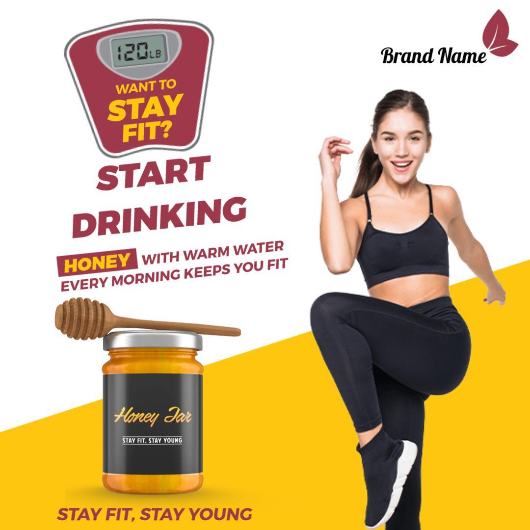 Vibrant Honey Jar with Fitness Motivation Ad Template