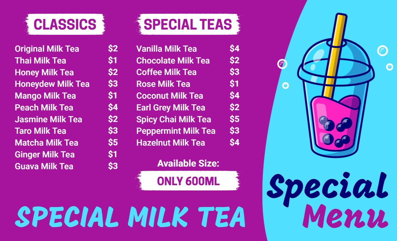Vibrant Illustrated Classic and Special Tea Menu Template