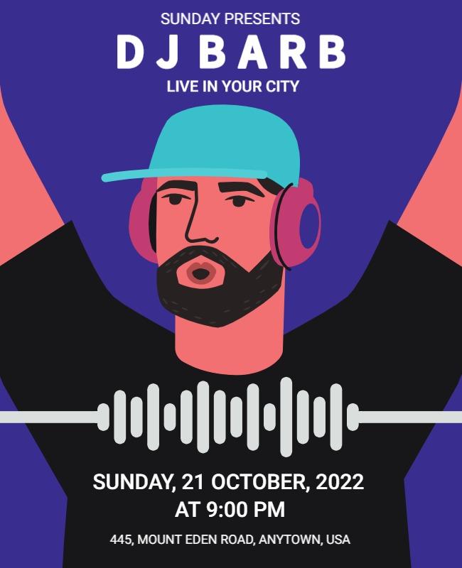Vibrant Illustrated DJ Performance Event Poster Template