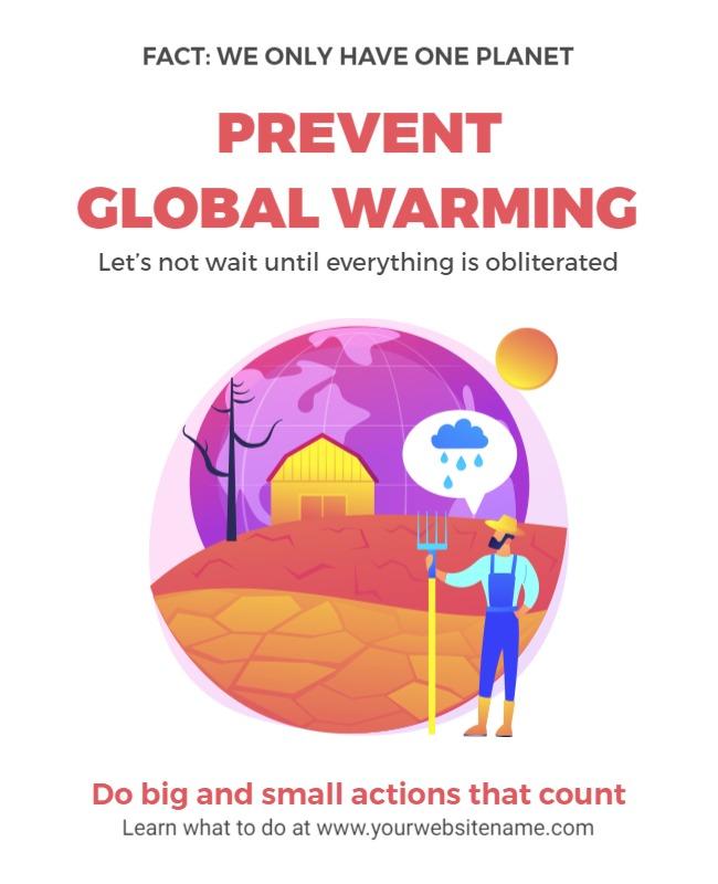 Vibrant Illustrated Global Warming Prevention Awareness Poster Template