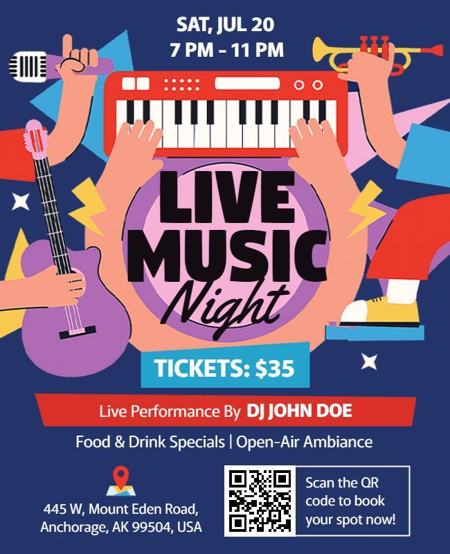 Vibrant Illustrated Live Music Event Night Flyer Template