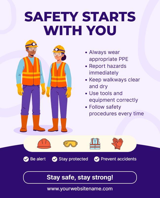 Vibrant Illustrated Workplace Safety Guidelines Poster Template