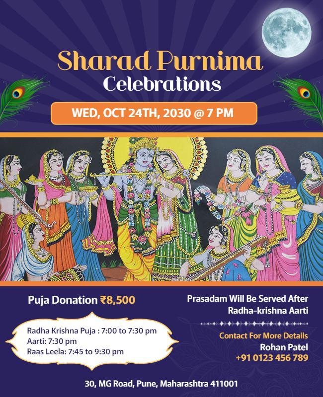 Vibrant Indian Cultural Celebration for Sharad Purnima Poster Template