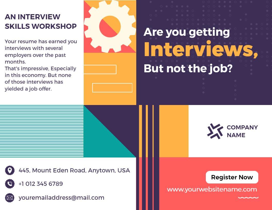Vibrant Interview Skills Workshop and Training Bi Fold Brochure Template