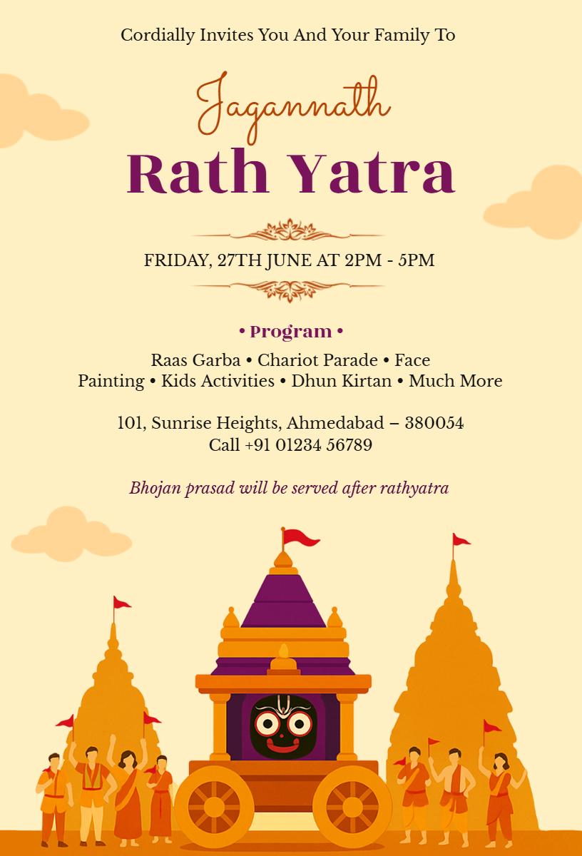 Vibrant Jagannath Rath Yatra Festival Celebration Invitation Template