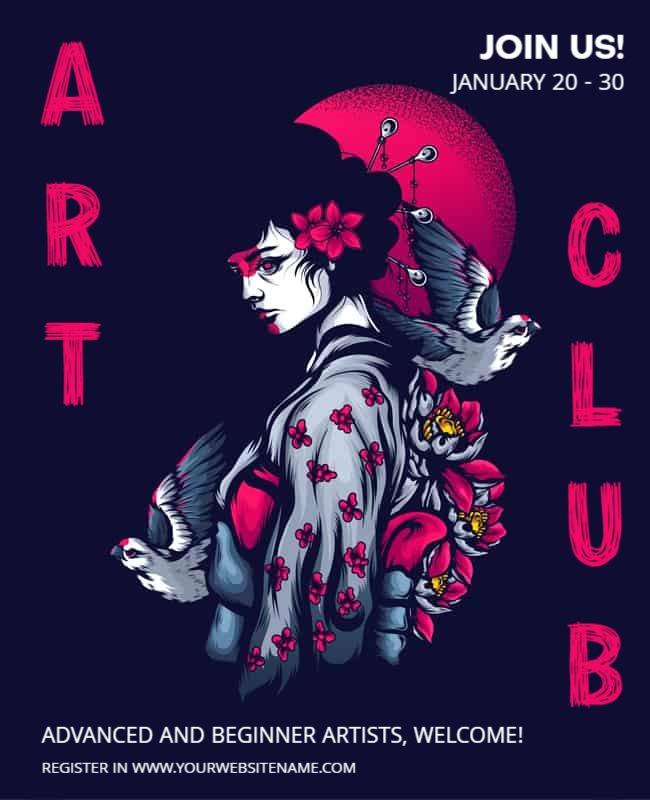 Vibrant Japanese-Inspired Art Club Event Poster Template