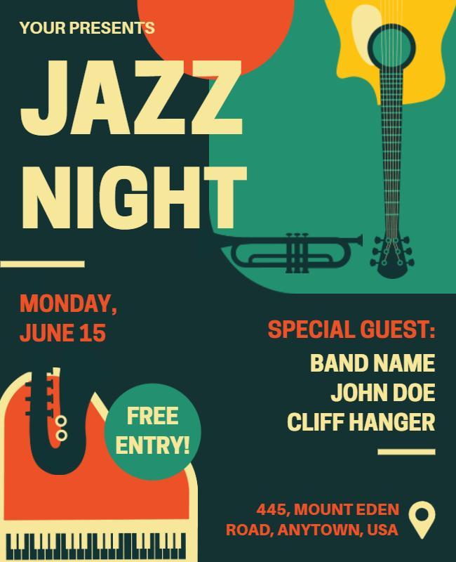 Vibrant Jazz Music Night Celebration Poster Template