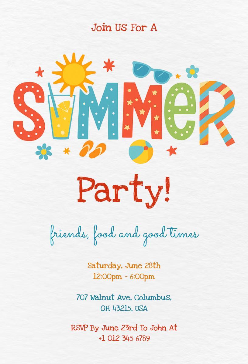 Vibrant Joyful Summer Party Celebration Invitation Template