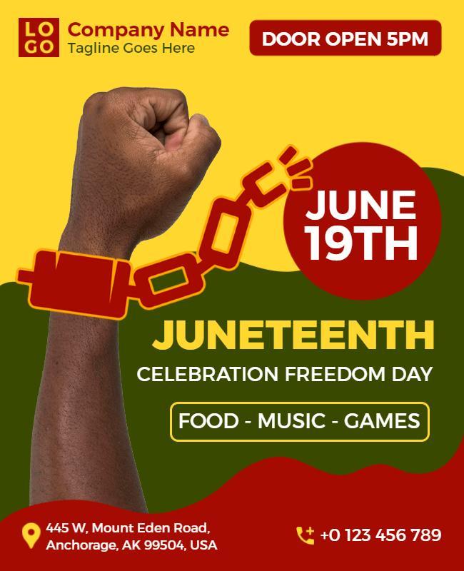 Vibrant Juneteenth Celebration Freedom Day Music Games Poster Template