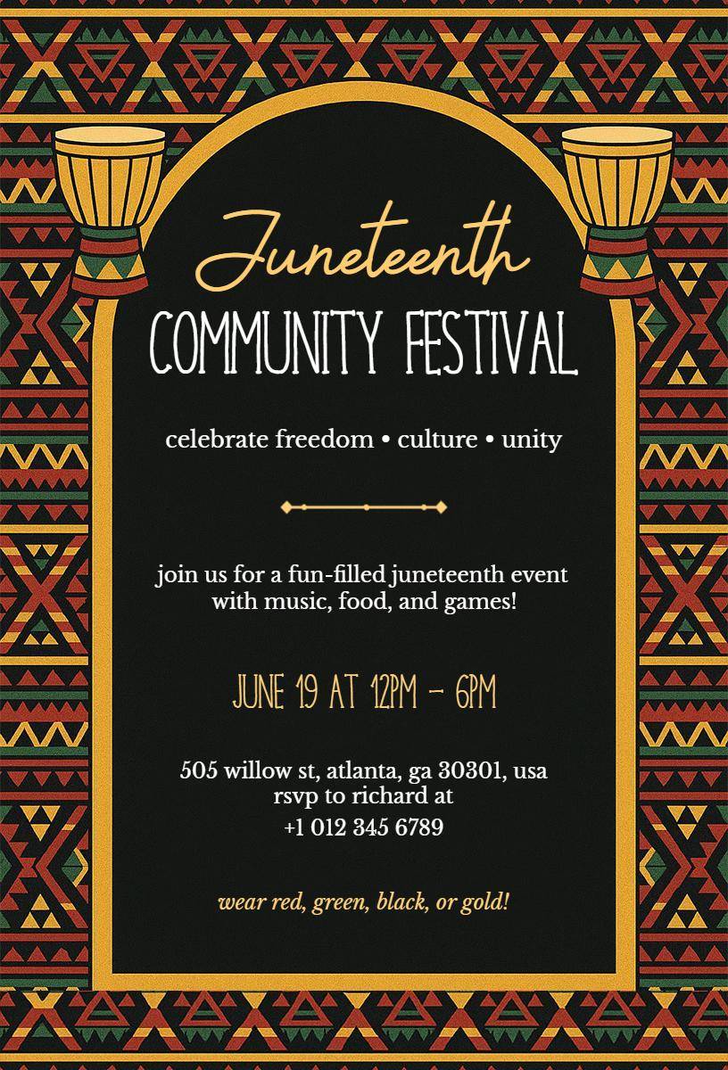Vibrant Juneteenth Community Festival Celebration Invitation Template