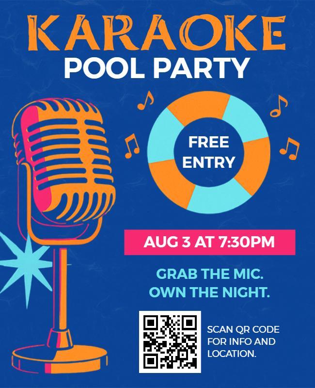 Vibrant Karaoke Pool Party with Microphone Flyer Template