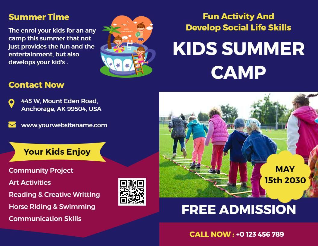 Vibrant Kids Summer Camp Activities and Skills Development Brochure Template