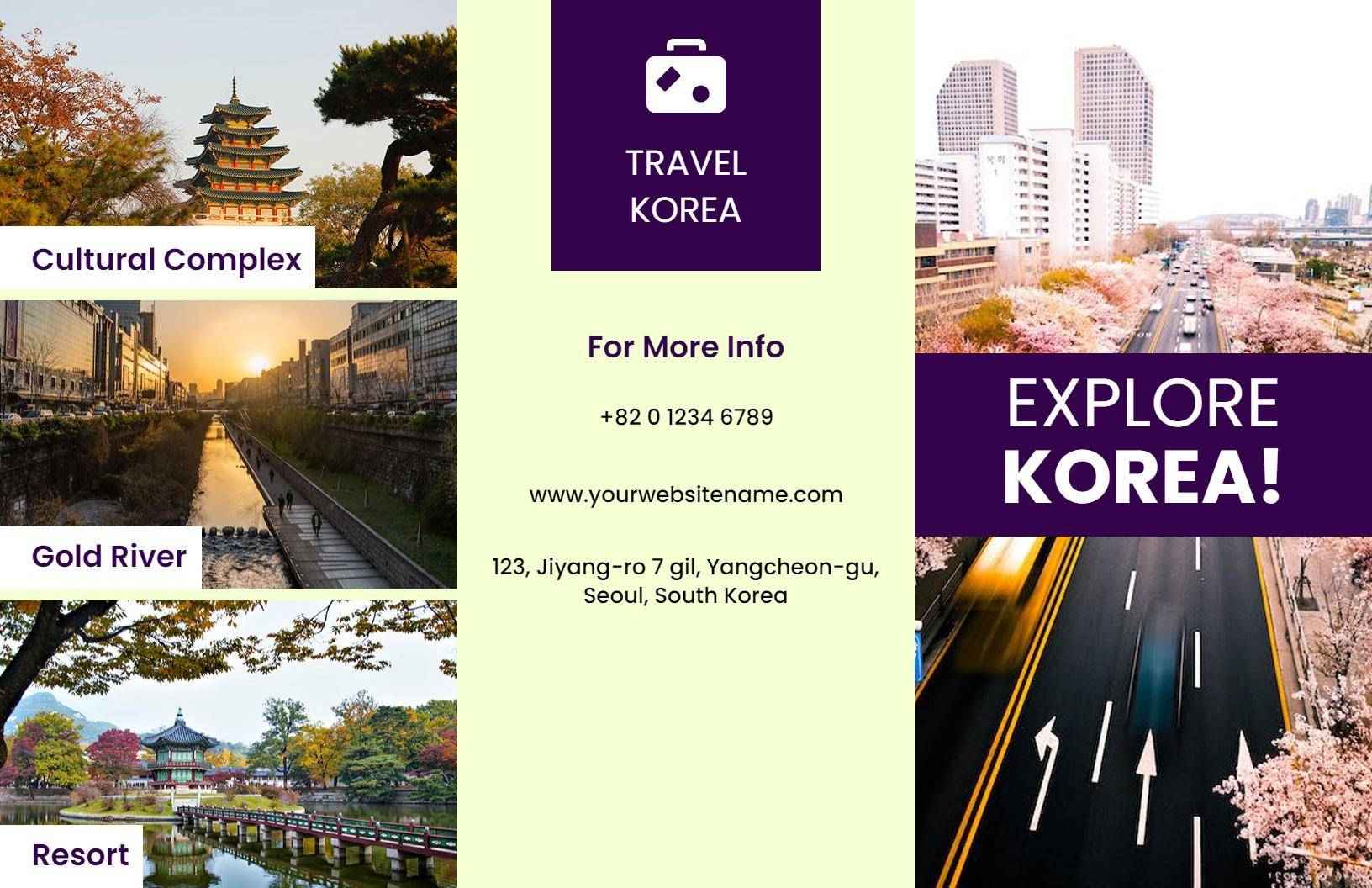 Vibrant Korea Travel Adventures and Cultural Tours Brochure Template