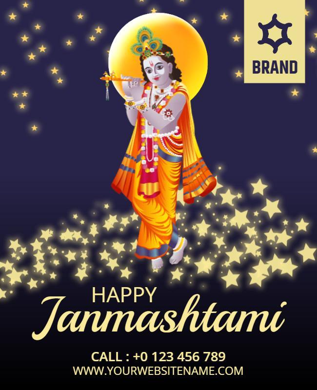 Vibrant Krishna Celebration for Happy Janmashtami Poster Template