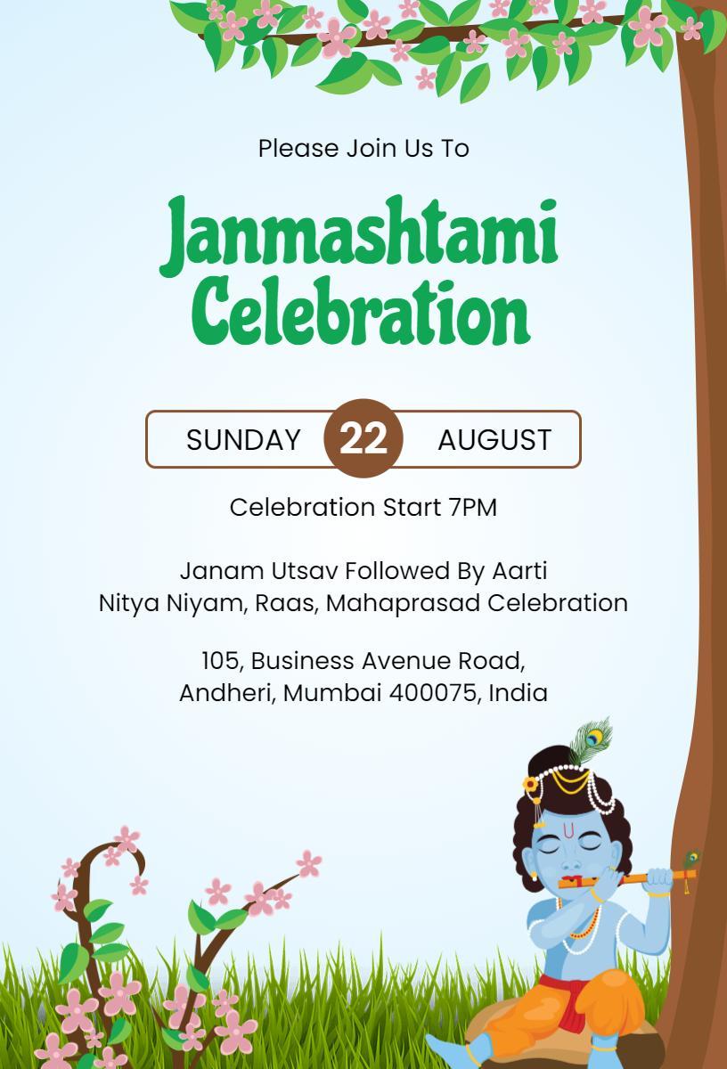 Vibrant Krishna Janmashtami Festival Celebration Invitation Template