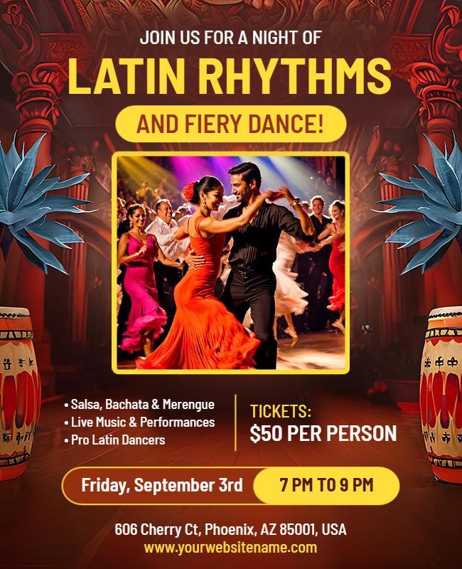 Vibrant Latin Rhythms Dance Night Celebration Poster Template