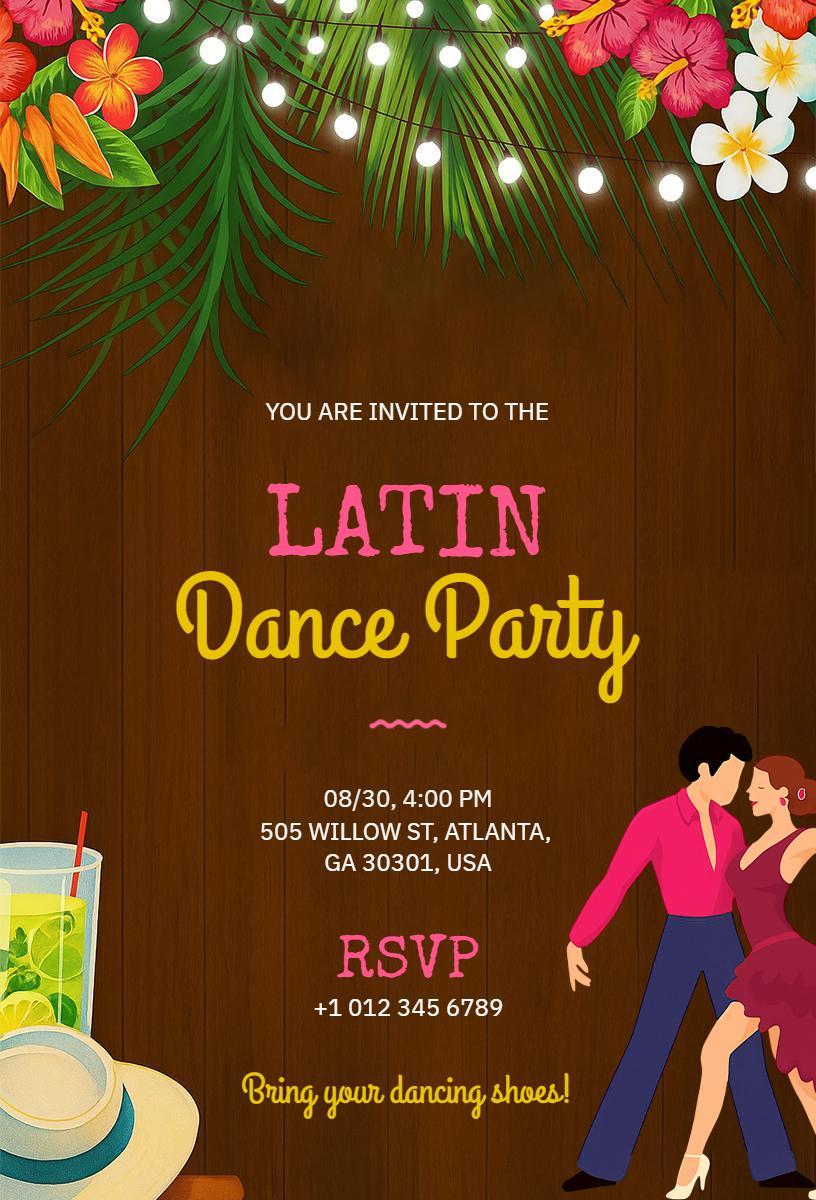 Vibrant Latin Themed Dance Party Celebration Invitation Template