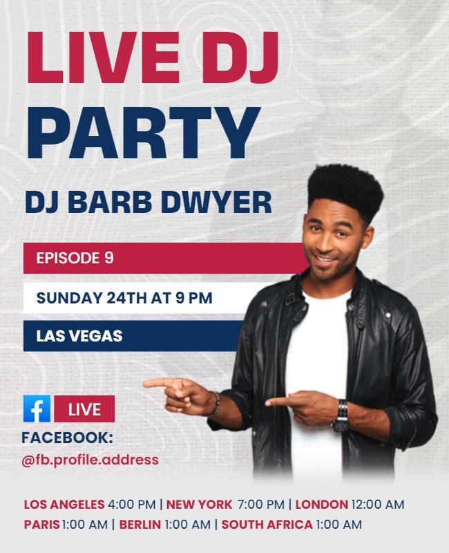 Vibrant Live DJ Party with DJ Barb Dwyer Poster Template