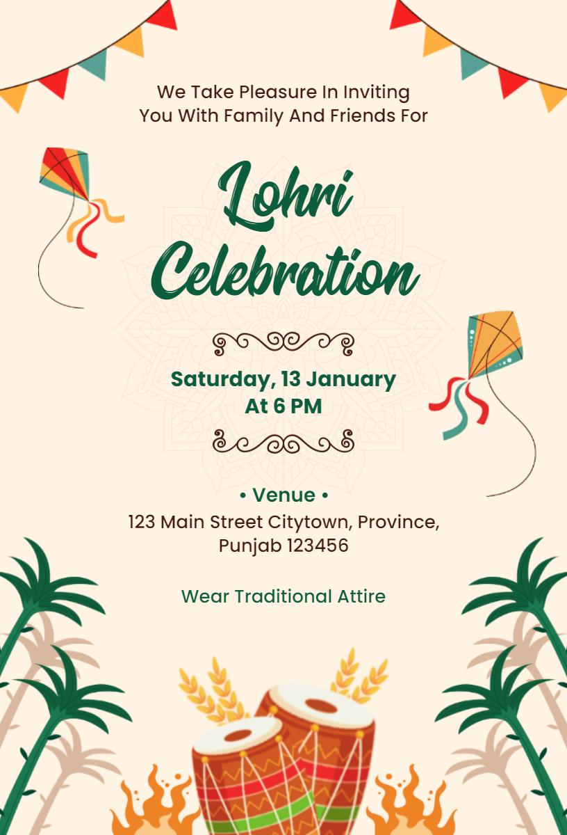 Vibrant Lohri Cultural Celebration Family Gathering Invitation Template