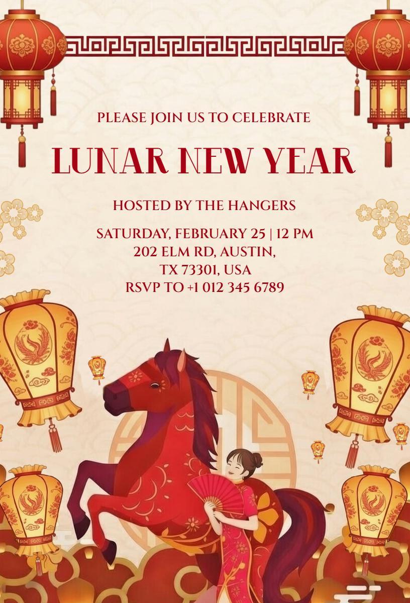 Vibrant Lunar New Year Celebration Traditional Invitation Template