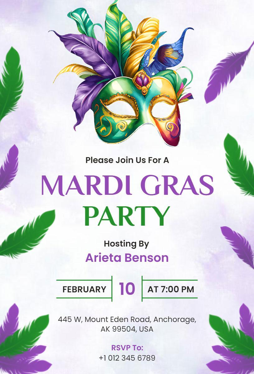 Vibrant Mardi Gras Festive Masquerade Party Invitation Template