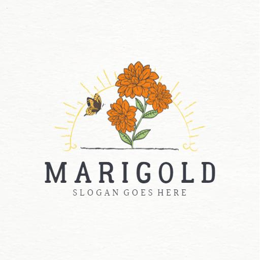 Vibrant Marigold Flowers with Sun and Butterfly Theme Logo Template