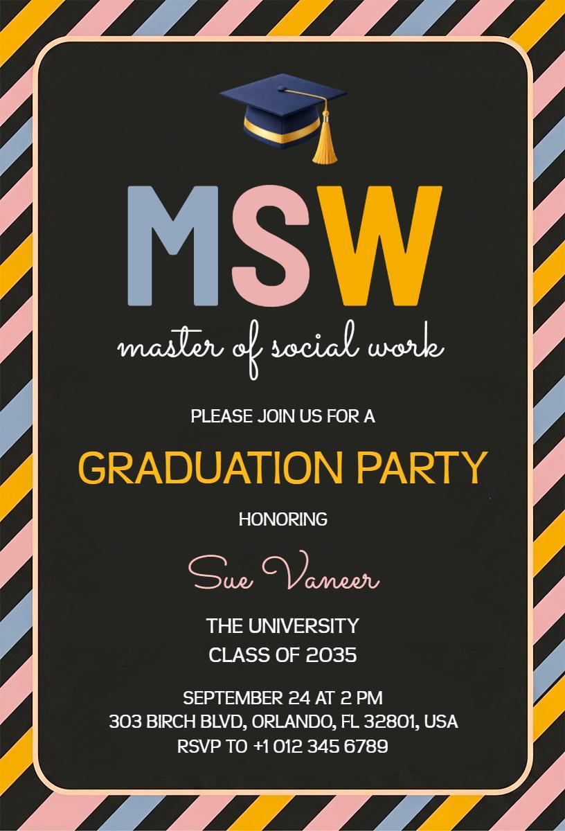 Vibrant Master of Social Work Graduation Party Invitation Template