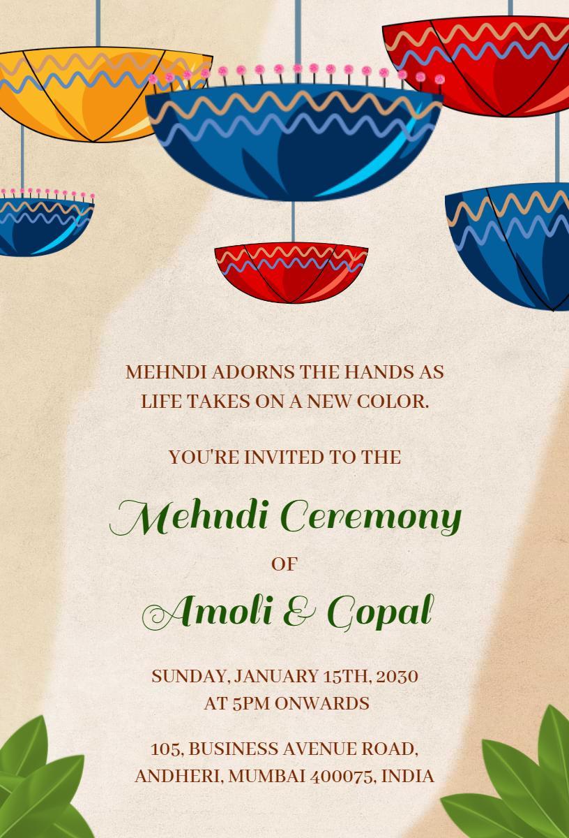 Vibrant Mehndi Ceremony Celebration Invitation Template