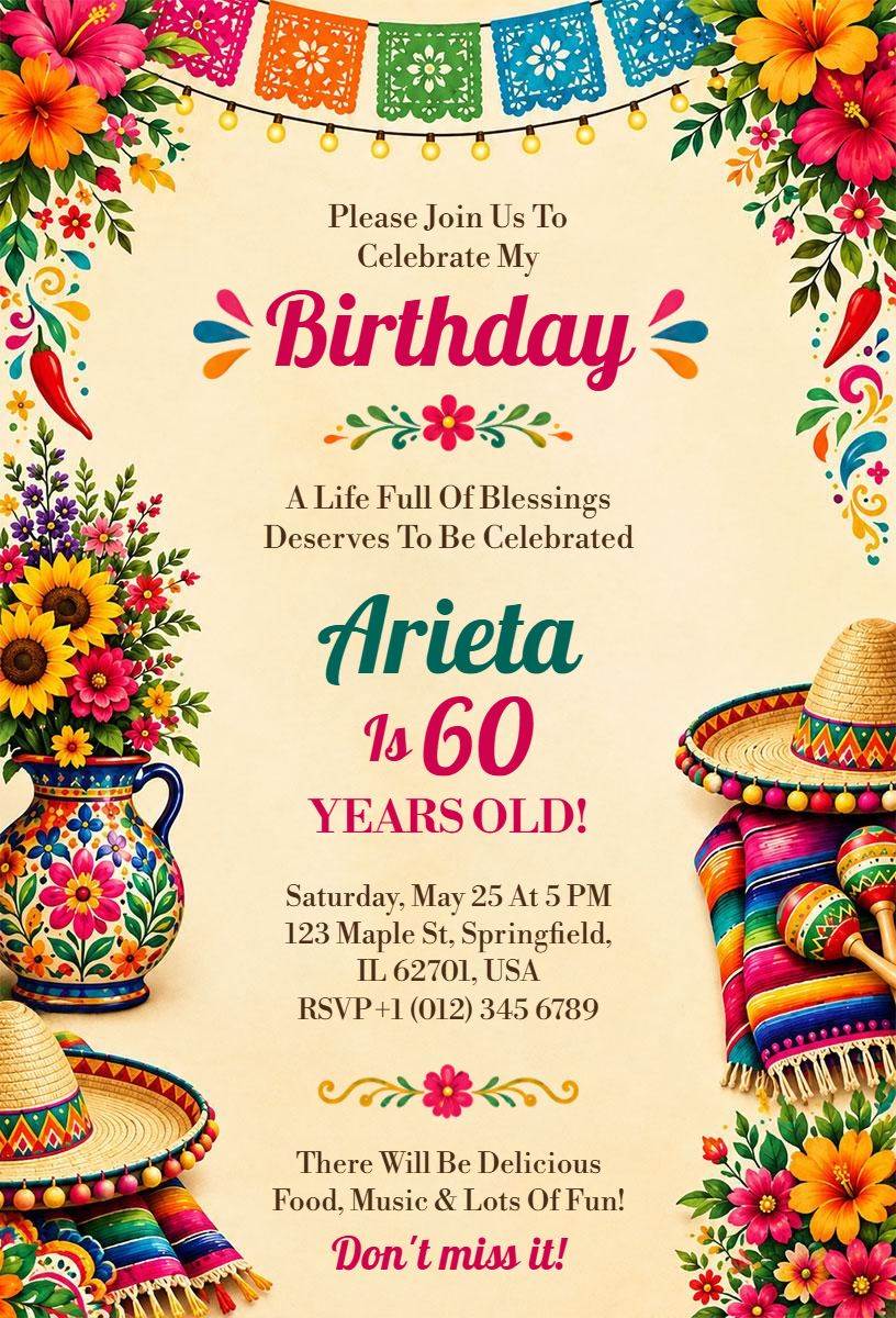 Vibrant Mexican Fiesta Birthday Invitation Template