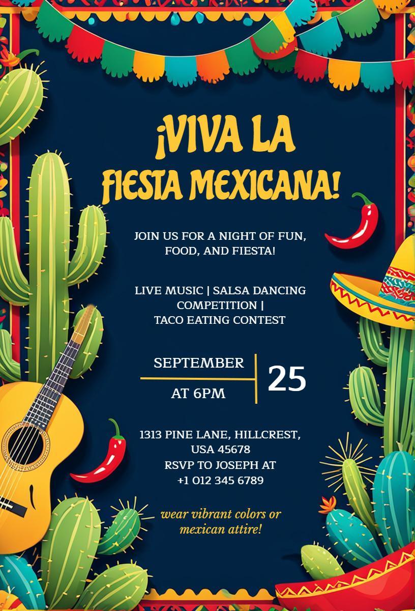 Vibrant Mexican Fiesta Night Celebration Invitation Template