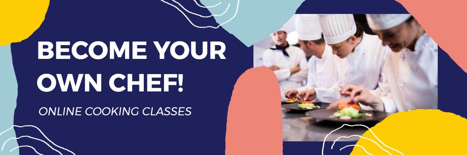 Vibrant Mixed Colors with Chefs Cooking Online Classes Twitter Banner Template