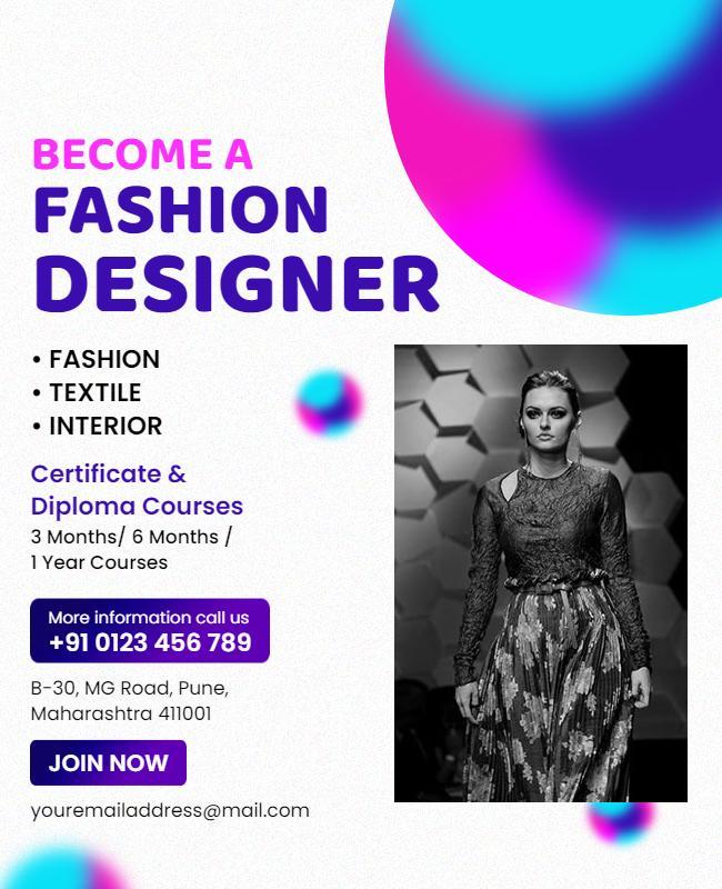 Vibrant Modern Fashion Design Courses Enrollment Poster Template