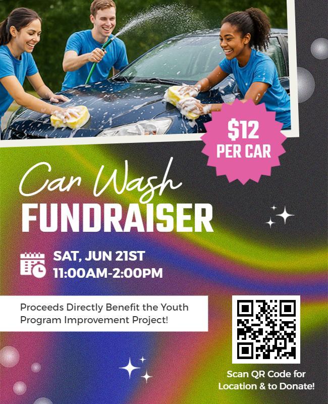 Vibrant Multi-Color Car Wash Fundraising Event Flyer Template