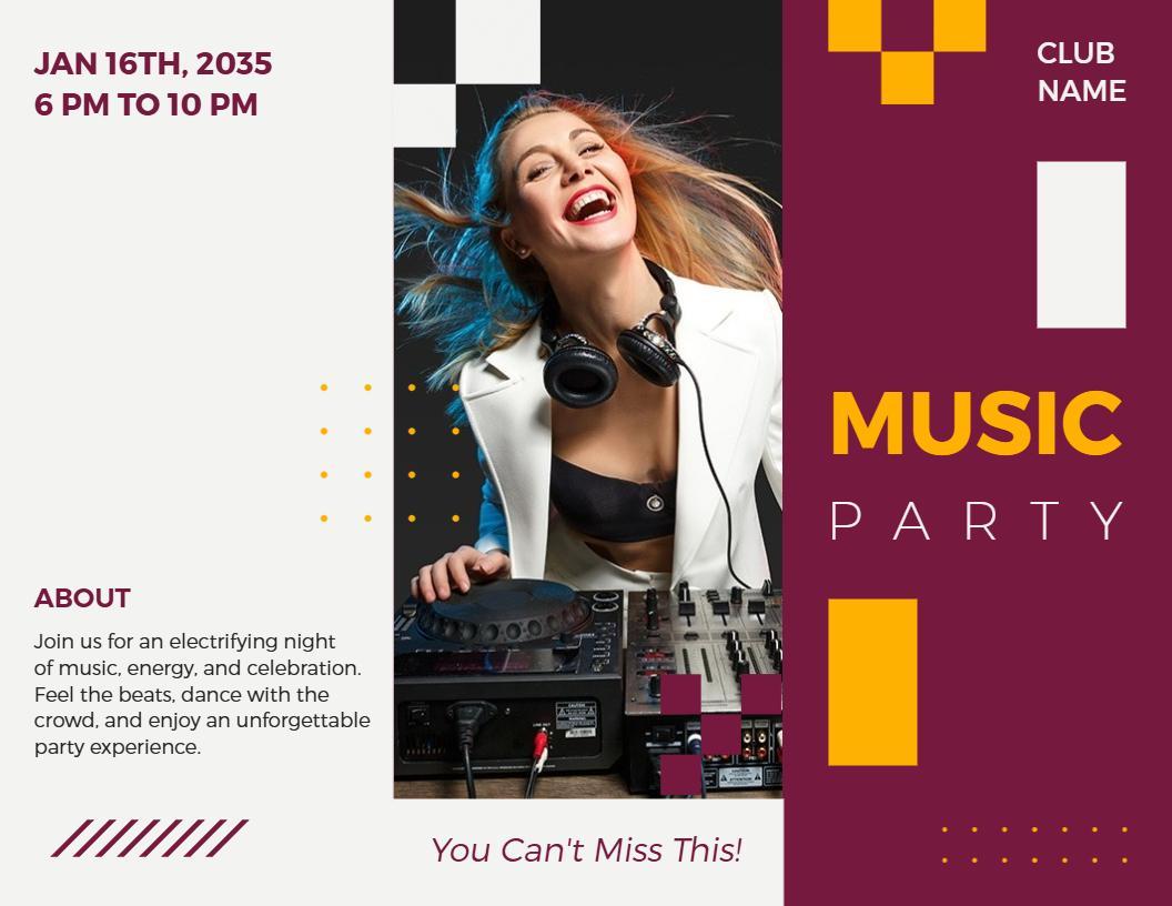 Vibrant Music Celebration Party Event Brochure Template