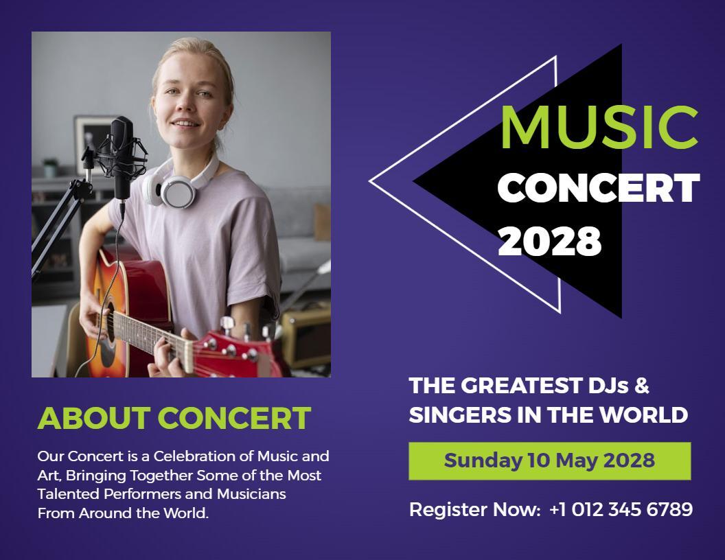 Vibrant Music Concert 2028 Live Show and Artist Lineup Brochure Template