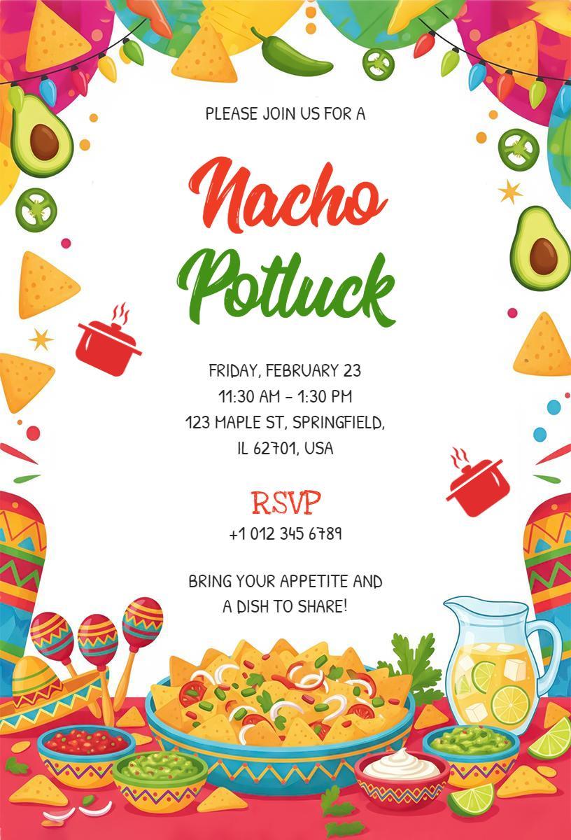 Vibrant Nacho Potluck Fiesta Celebration Invitation Template