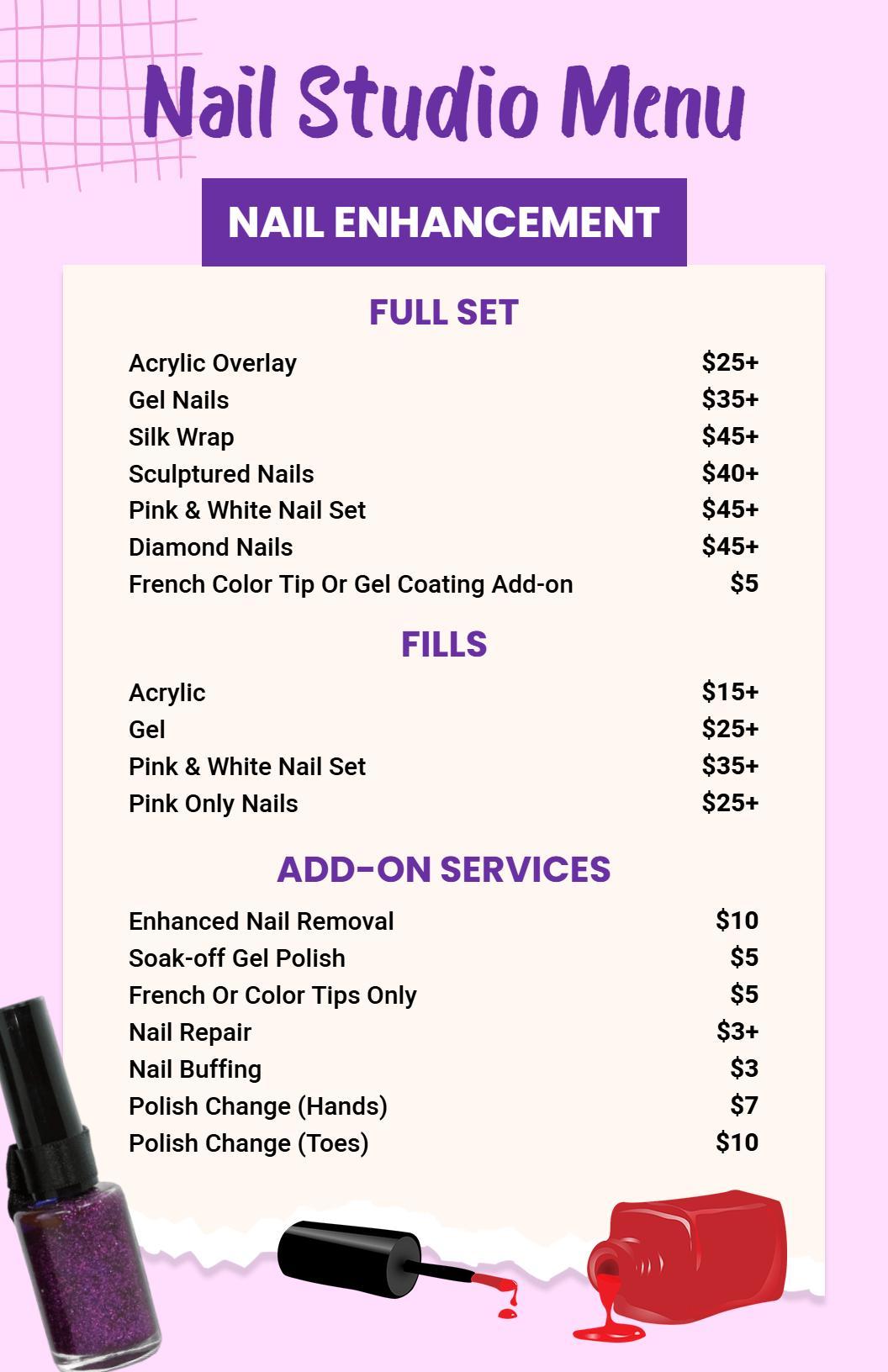 Vibrant Nail Studio Service List Menu Template