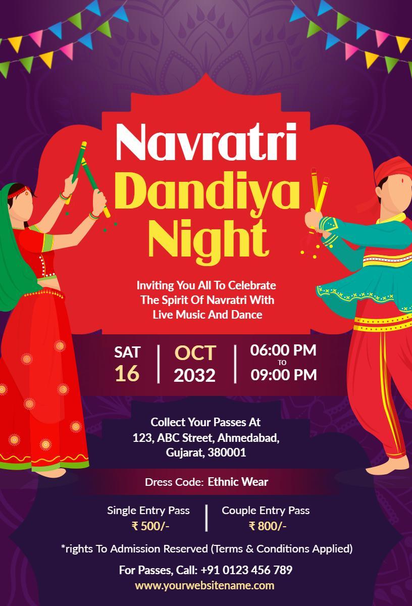 Vibrant Navaratri Dandiya Night Festival Celebration Invitation Template