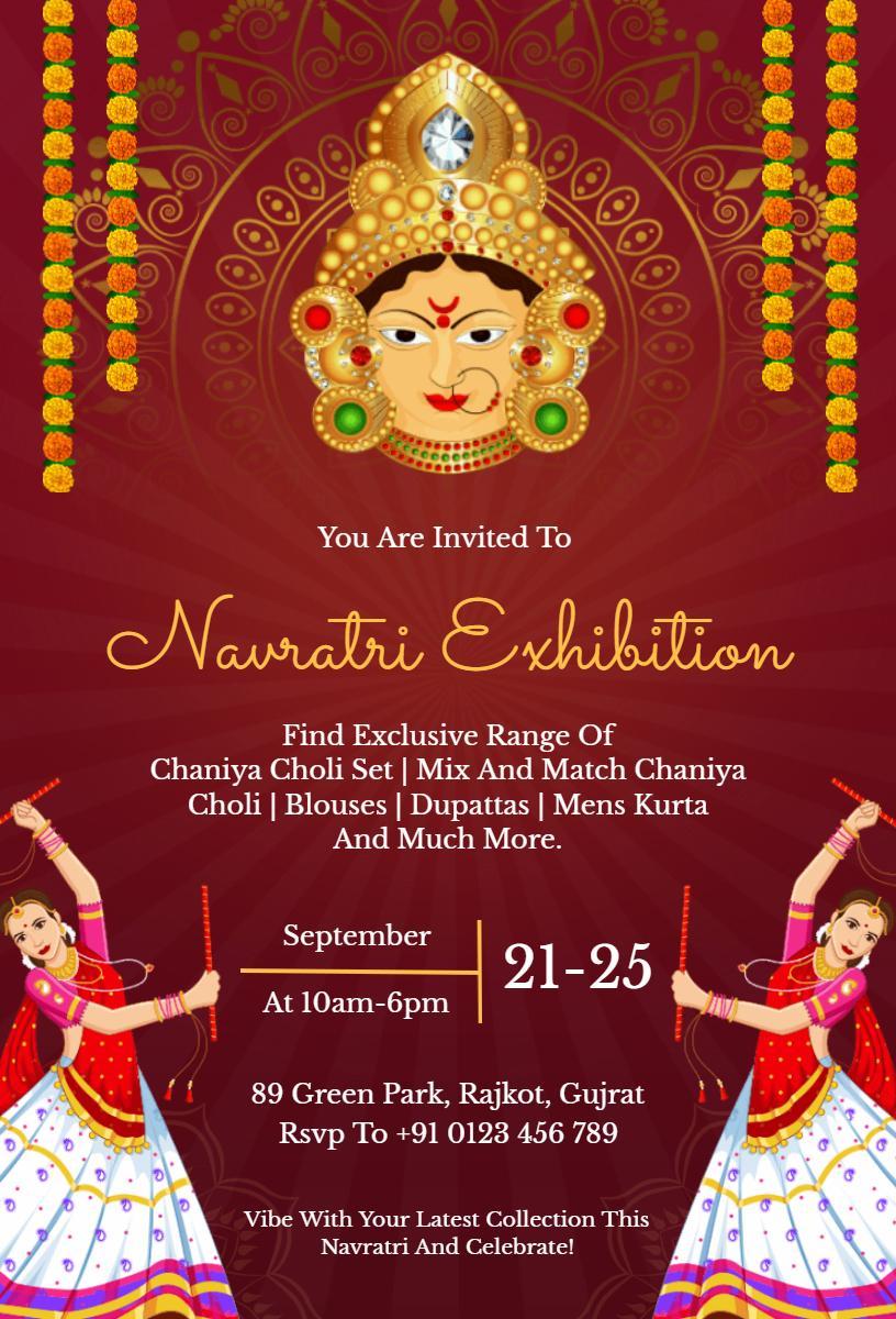 Vibrant Navaratri Exhibition Fashion Showcase Invitation Template