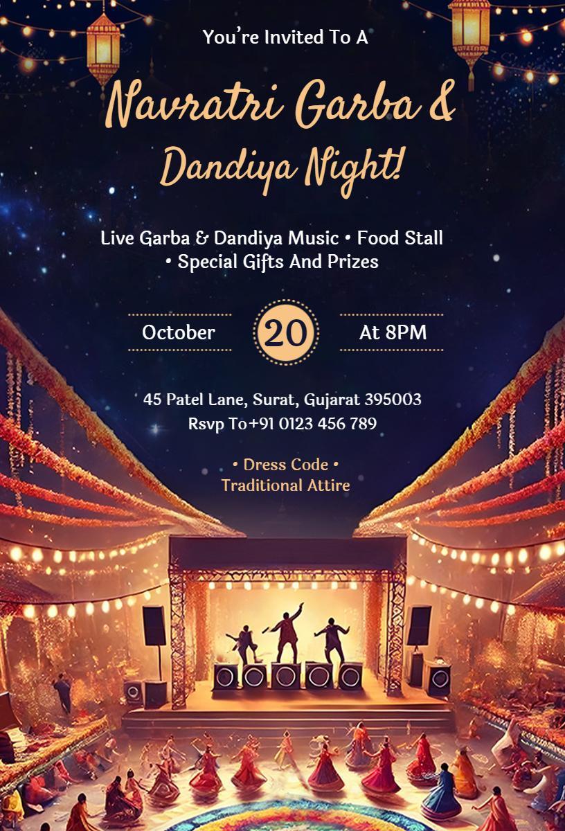 Vibrant Navaratri Garba Dandiya Night Celebration Invitation Template