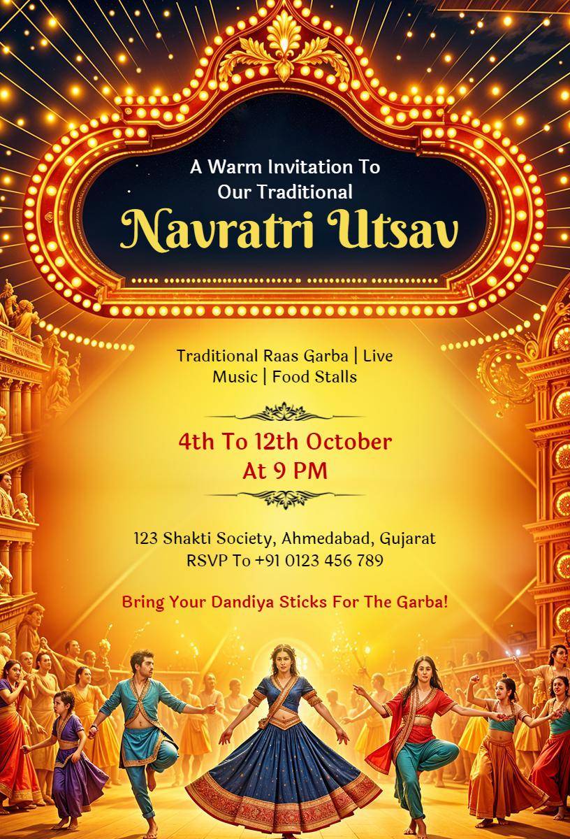 Vibrant Navaratri Utsav Traditional Raas Garba Invitation Template