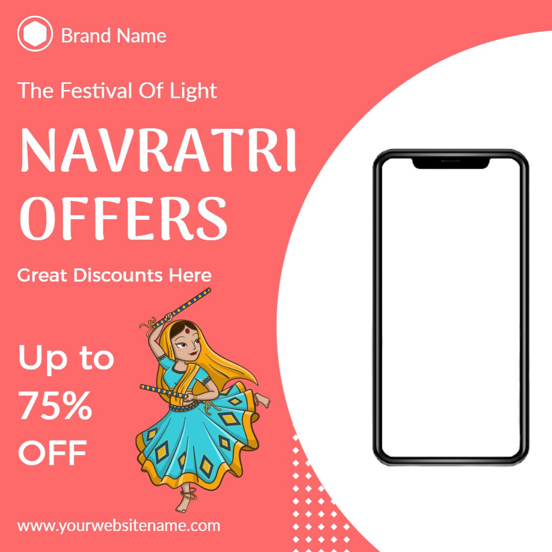 Vibrant Navratri Festival Discounts with Colorful Dancer Ad Template