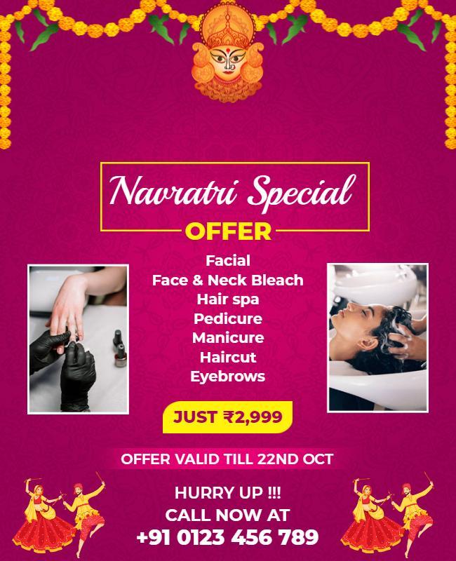 Vibrant Navratri Festival Spa Offers Poster Template