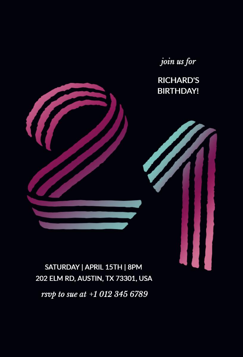 Vibrant Neon 21st Birthday Celebration Invitation Template