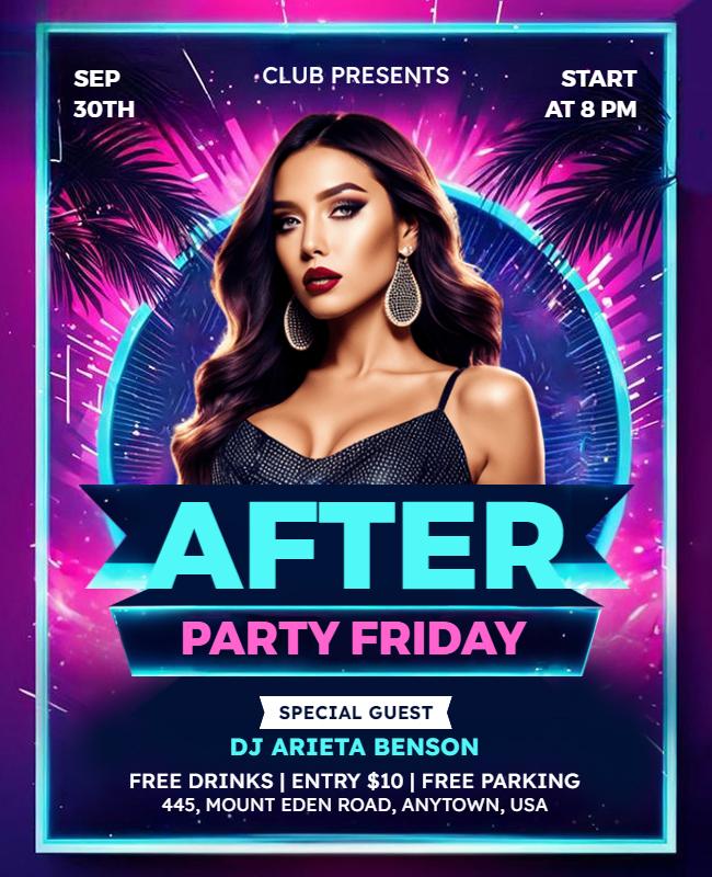 Vibrant Neon After Party Celebration Poster Template