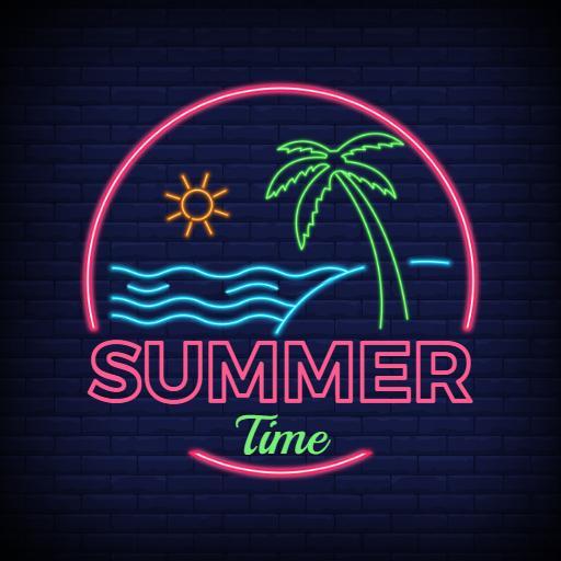 Vibrant Neon Beach Scene Capturing Summer Vibes Logo Template