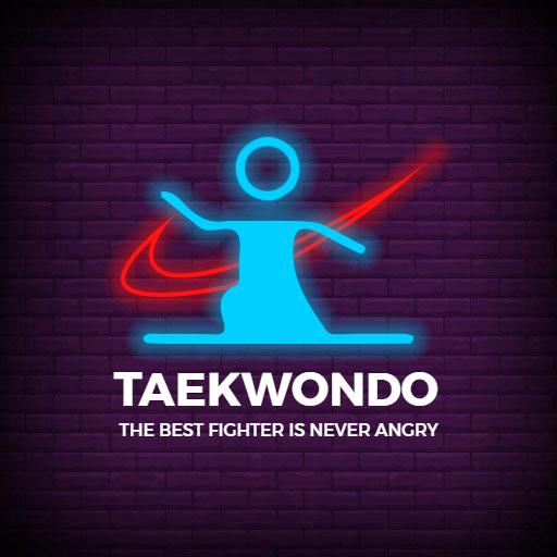 Vibrant Neon Blue Taekwondo Symbolizing Discipline and Focus Logo Template