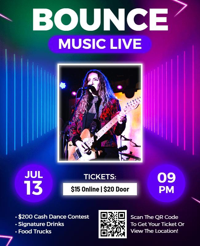 Vibrant Neon Bounce Music Live Event Flyer Template