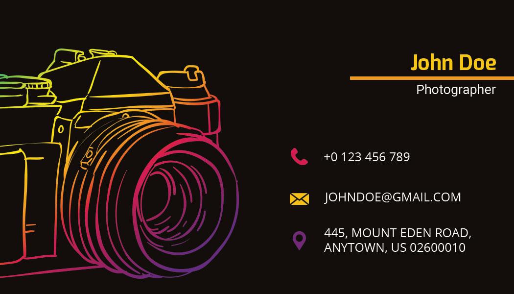 Vibrant Neon Camera Photography Business Card Template